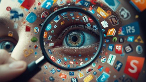 una lupa, un ojo y mucho negocios y marcas