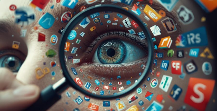 una lupa, un ojo y mucho negocios y marcas